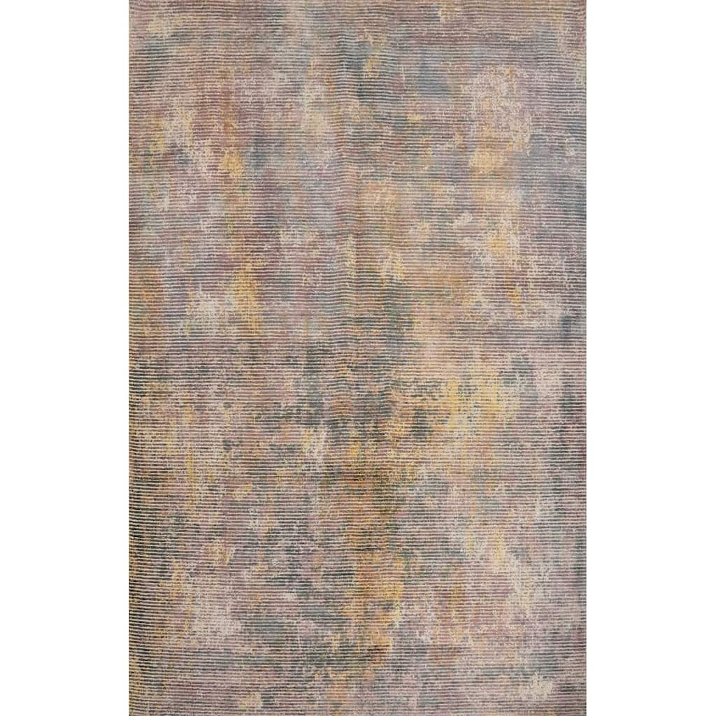 Hand Knotted Oriental Viscose Silk Carpet Modern All-Over Multi-Colored Abstract Area Rug - 7' 6'' X 5' 4''