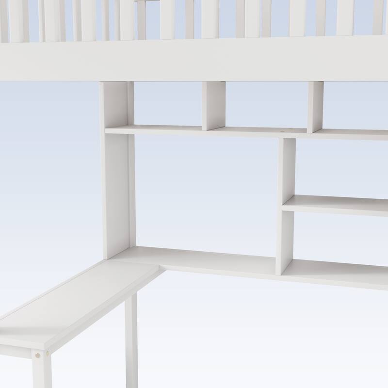 Modern Twin size Loft Bed with Bookshelf,Drawers,Desk,and Wardrobe