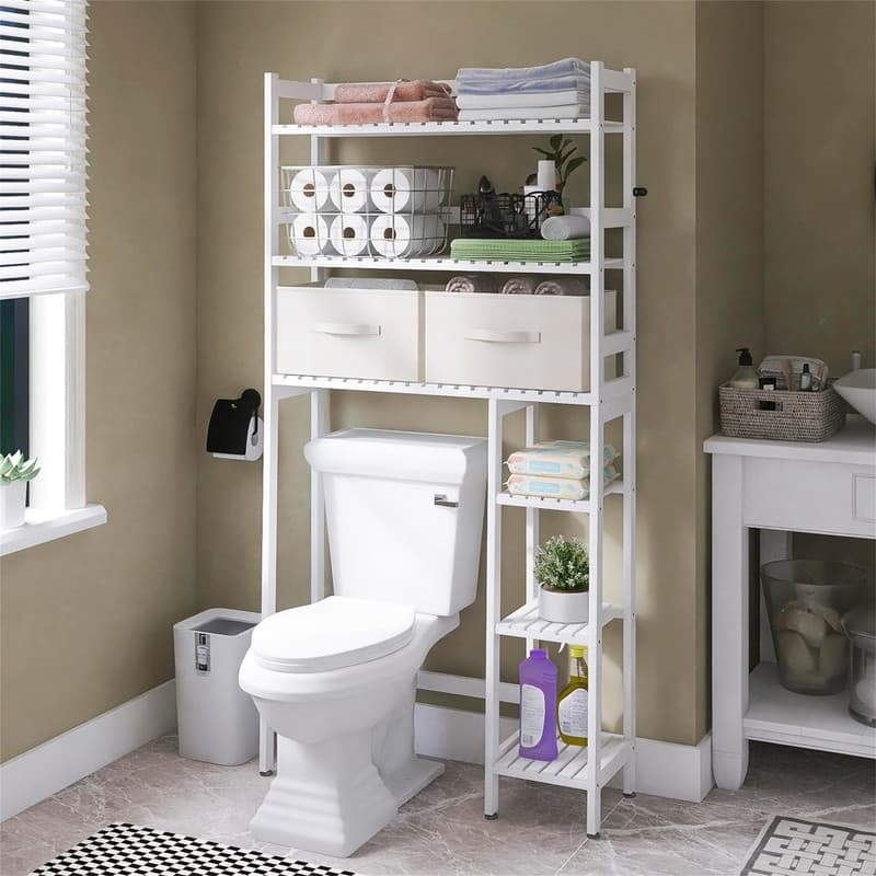 Over The Toilet Storage - 9.85"D x 32.68"W x 65.36"H - White