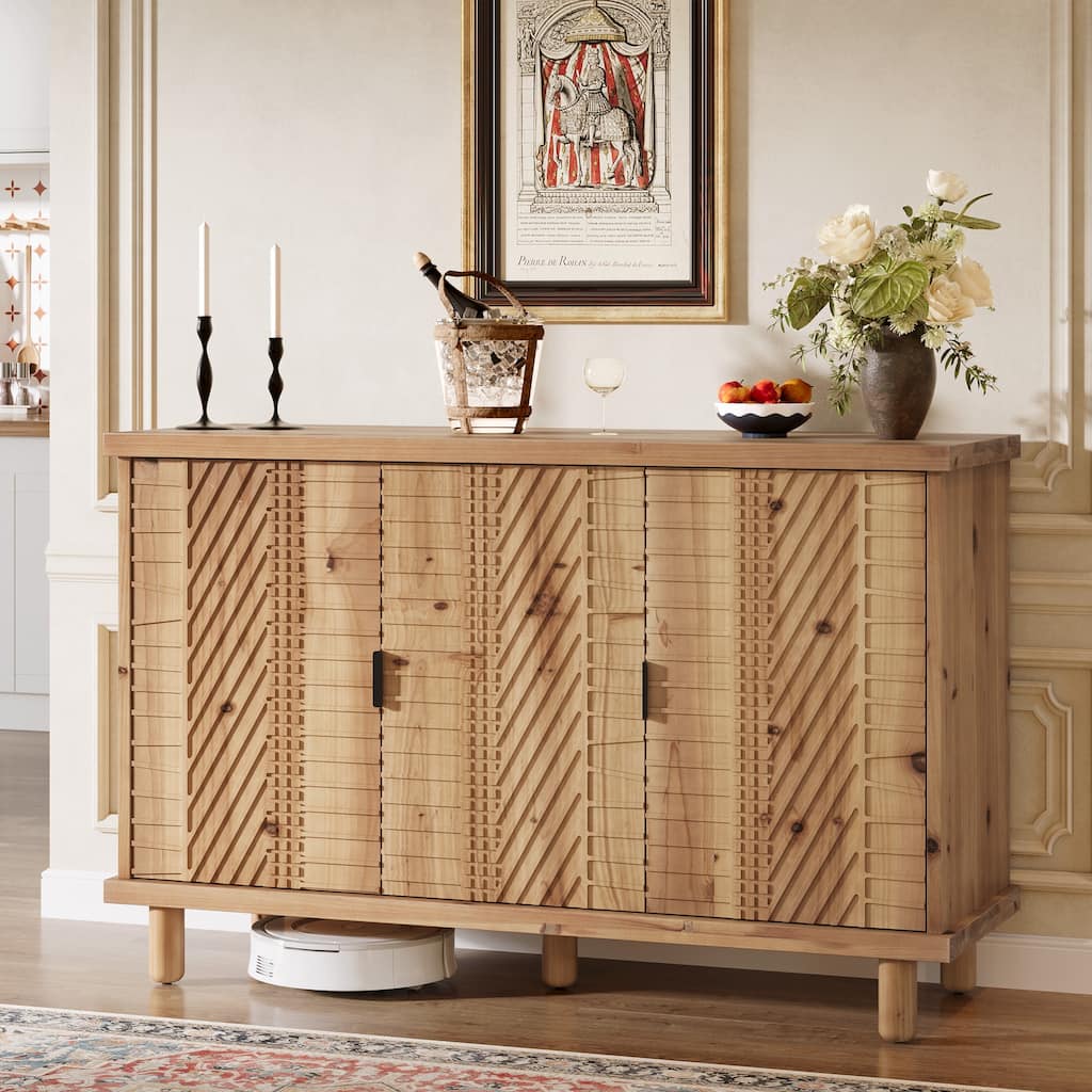 Solid Wood Buffet Cabinet with Storage for Kitchen and Entryway