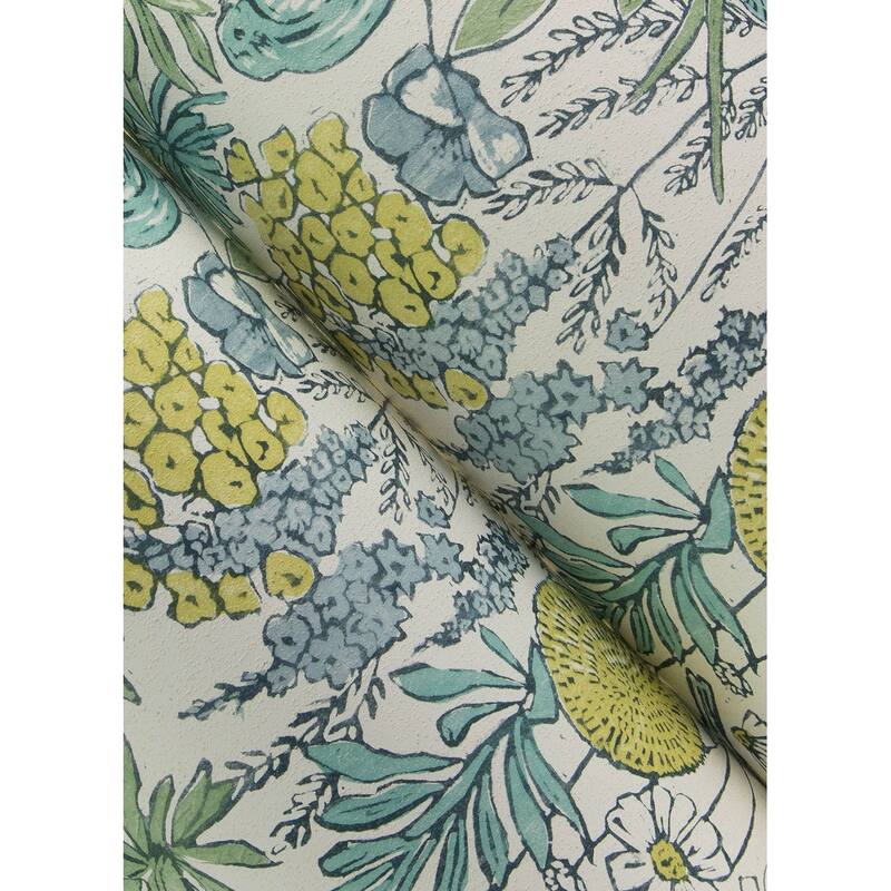 Chesapeake Goldfinch Aqua Birds and Blooms Wallpaper