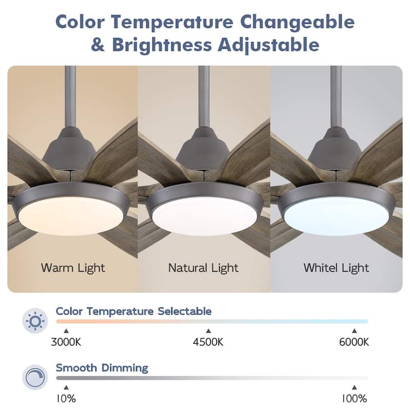 MLiAN Wood Blade LED Ceiling Fan Remote Control 6-Speed DC - 60''