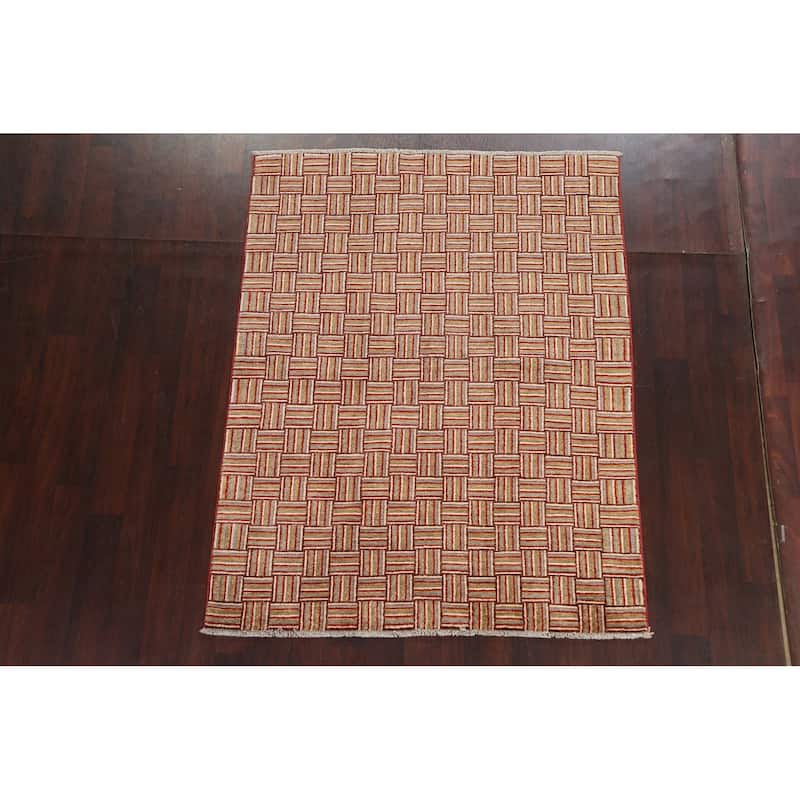 Geometric Gabbeh Kashkoli Oriental Wool Area Rug Hand-knotted Carpet - 4'9" x 6'2"