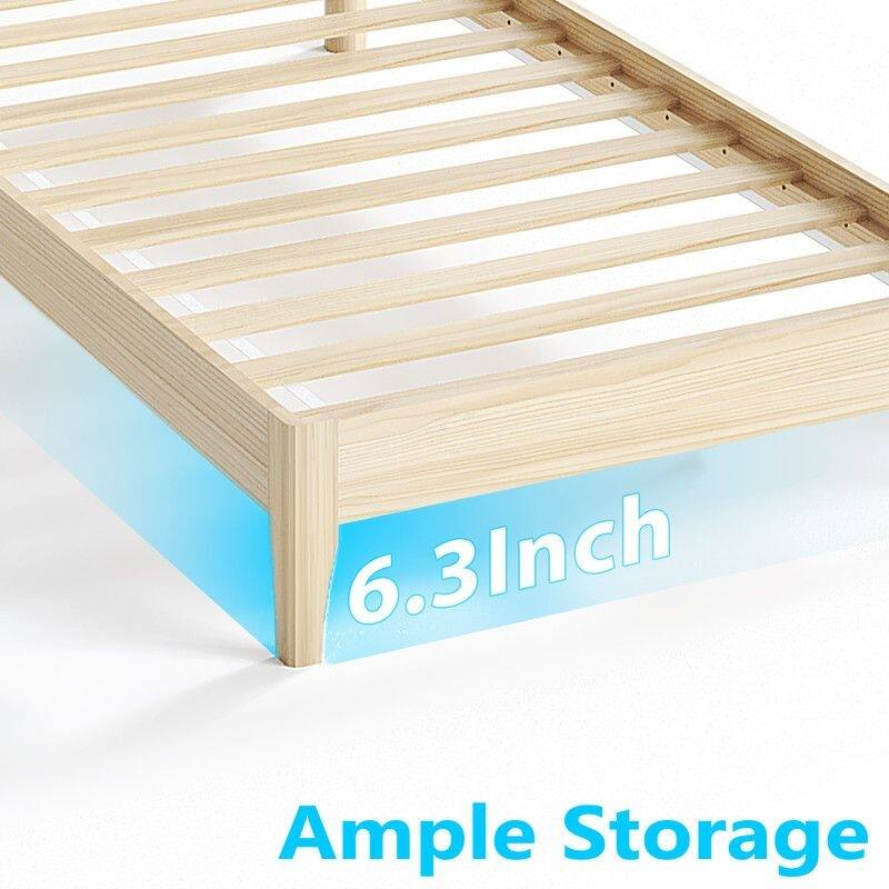 Solid Wood Twin Bed Frame Platform Bedframe with Headboard Grille Style