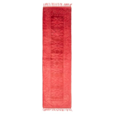 ECARPETGALLERY Hand-knotted Color Transition Dark Pink Wool Rug - 2'7 x 9'5