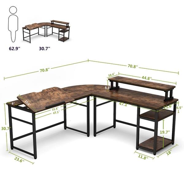 L Shaped Computer Desk With Monitor Stand Riser On Sale Overstock 30404030