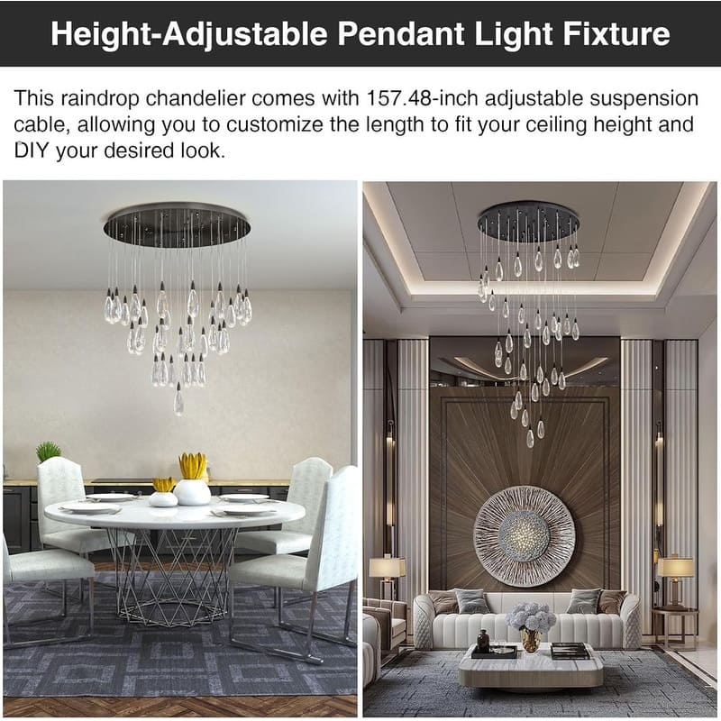 KAYLA 45in Long Crystal Chandelier 43-Lights Gold Large Spiral Staircase Chandeliers