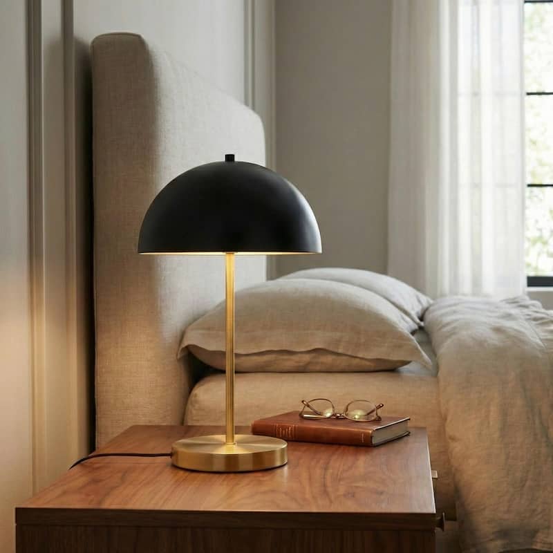 Nadia Black Dome Table Lamp with Gold Base