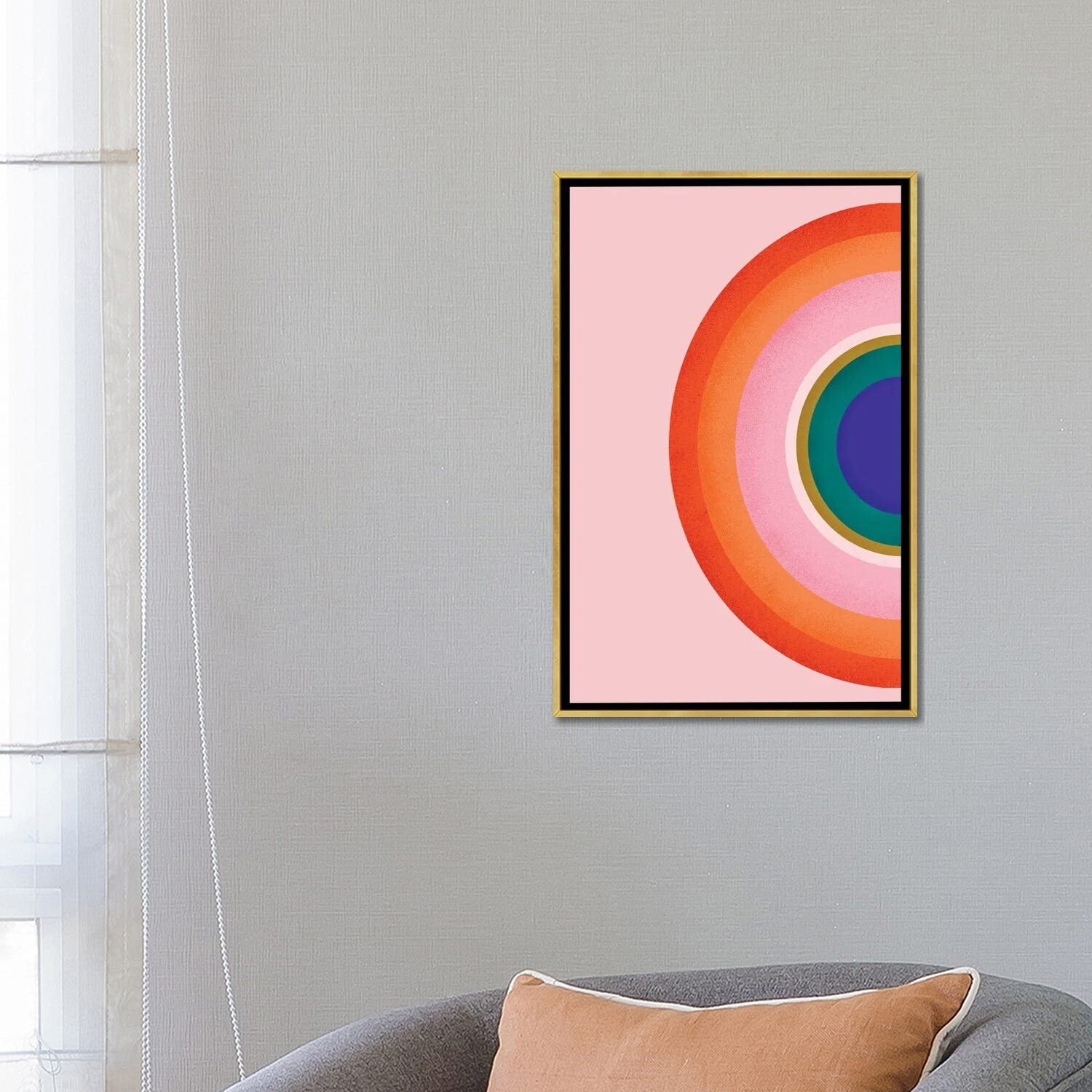Framed Canvas Art (Gold Floating Frame) - Colorful Half Circle by Show Me Mars (styles > Abstract art) - 26x18 in