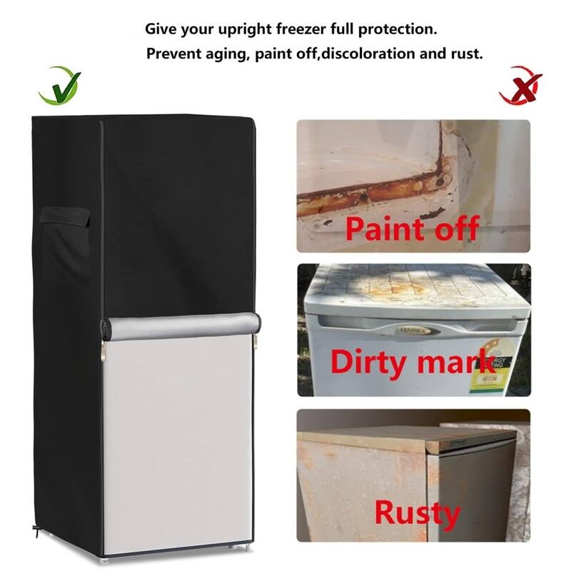Outdoor Refrigerator Cover,Outdoor Small Upright Freezers Cover,with Air Vent and Handles,Black - 23x23x56"