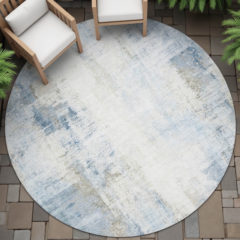 Machine Washable Indoor/Outdoor Abstract Solid Chantille Rug - Blue - 8' x 8'