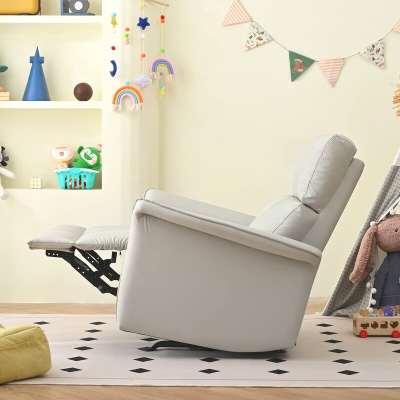 Manual Rocker Recliner Chair, PU Leather Upholstered Rocking Chair, Lounge Recliner with Pull Ring for Bedroom, Living Room