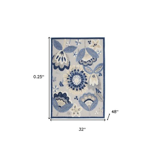 3' X 4' Blue And Grey Floral Non Skid Indoor Outdoor Area Rug 6' x 7