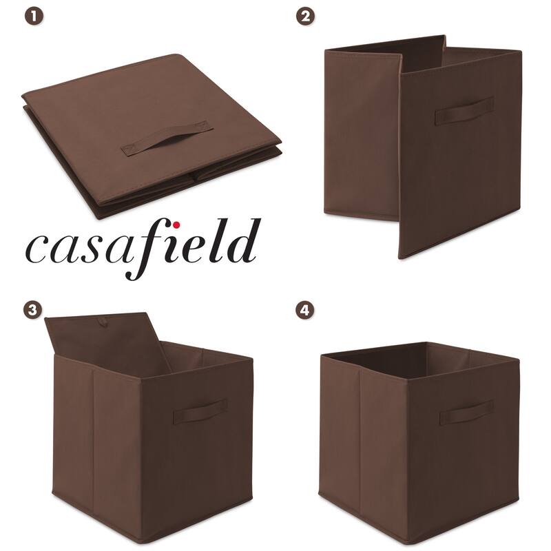 Set of 12 Collapsible Fabric Cubes 13in Storage Bins Brown - 13" x 13" x 13"