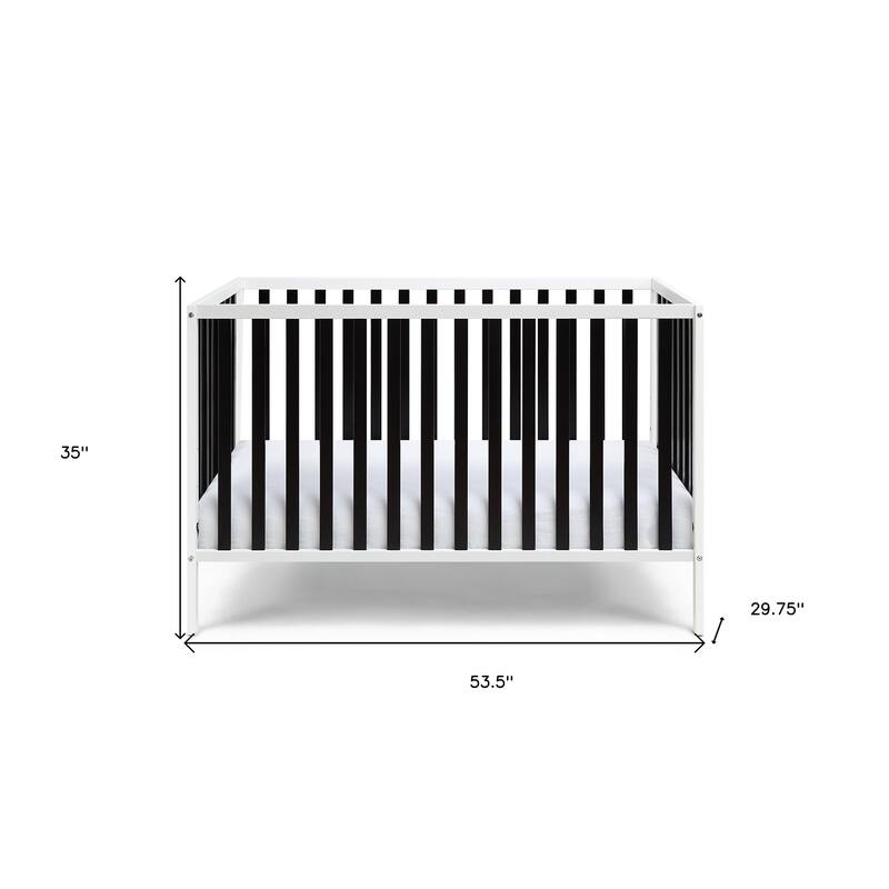 HomeRoots Black and White Solid and Manufactured Wood Standard Three In One Convertible Crib - 53.5