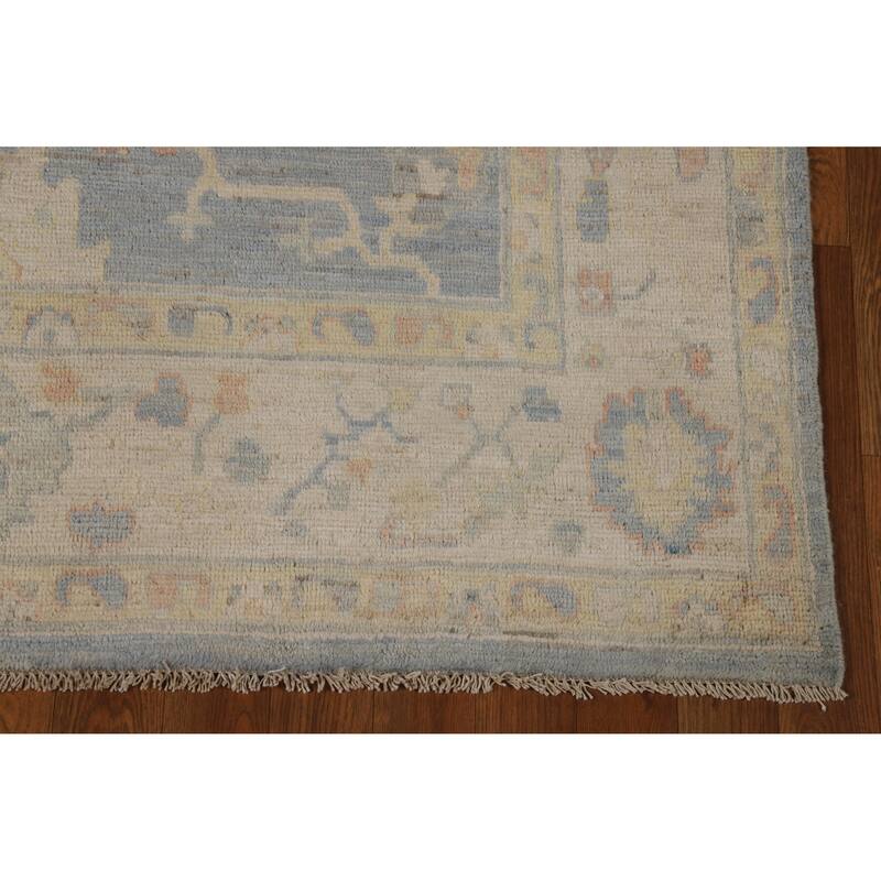 Vegetable Dye Floral Oushak Turkish Area Rug Handmade Blue Wool Carpet - 5'1"x 8'4"