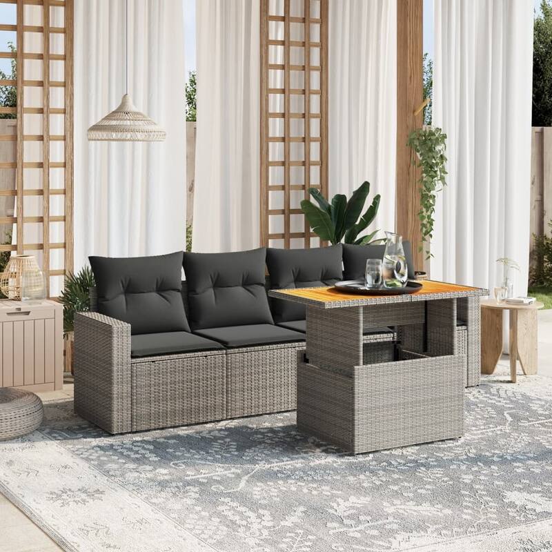 vidaXL Patio Sofa Set with Cushions Table and Sofa Sections 5 Piece Poly Rattan - 21.7 x 39.4 x 28.7