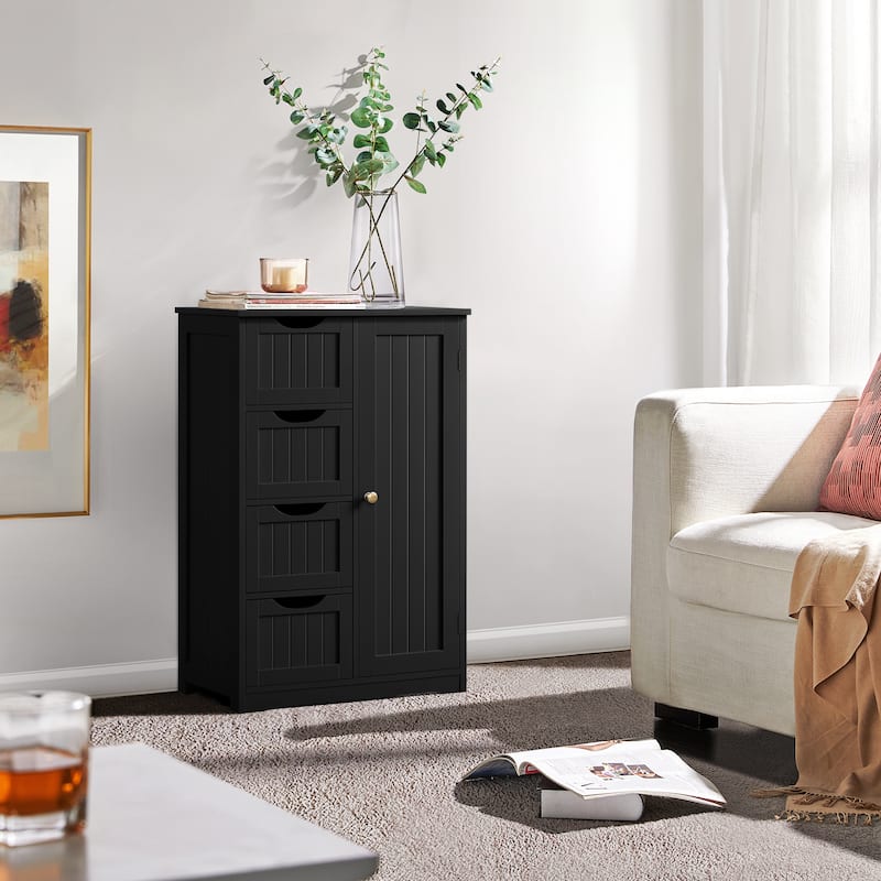 Yaheetech 4-Tier Wooden Bathroom Floor Cabinet for Bathroom Kitchen Bathroom, Livingroom - Black