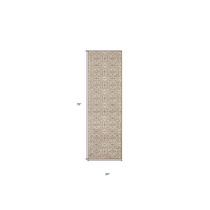 Bema Power Loomed Abstract Floral Traditional Non Skid Stain Resistant Area Rug By HomeRoots - 72' X '24' X '0.5