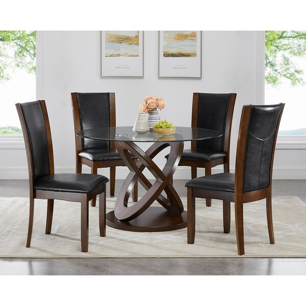 Shop Cicicol 5 Piece Glass Top Dining Table With Chairs Espresso Overstock 14458173