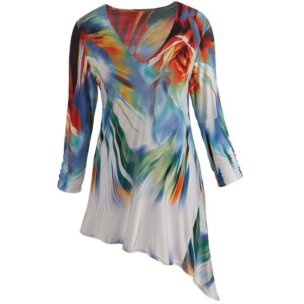 Women's Tunic Top - Art Nouveau Bright Brushstrokes - Red & Blue