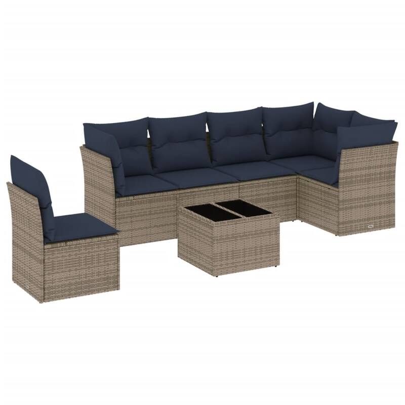 vidaXL 6/7 Piece Patio Sofa Set with Cushions Brown/Gray Poly Rattan - 21.7 x 24.4 x 27.2