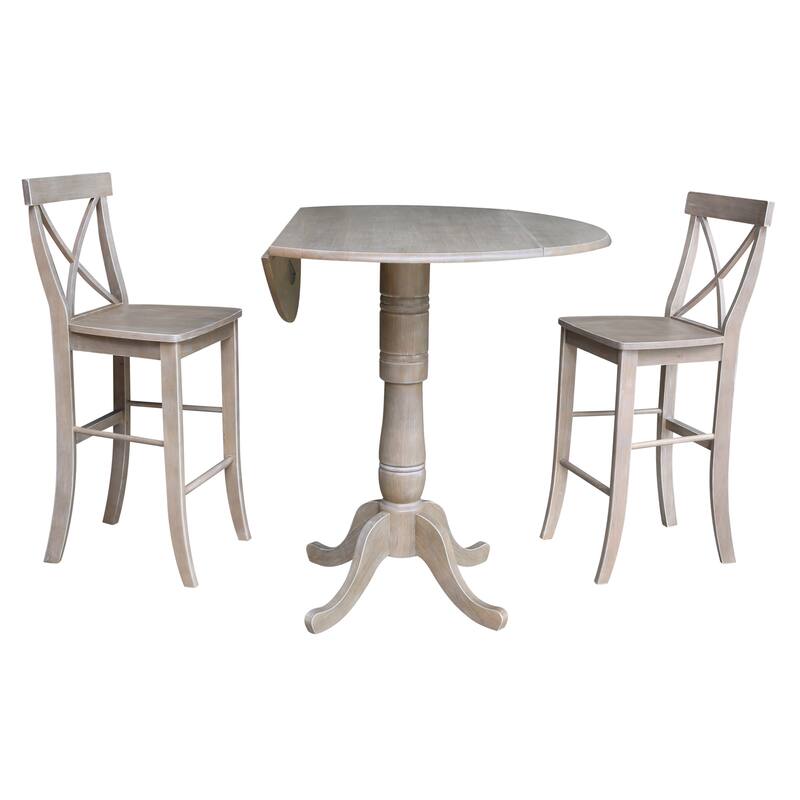 42 in. Round Dual Drop Leaf Bar Height Dining Table with 2 X-back Stools - 3 Piece Set