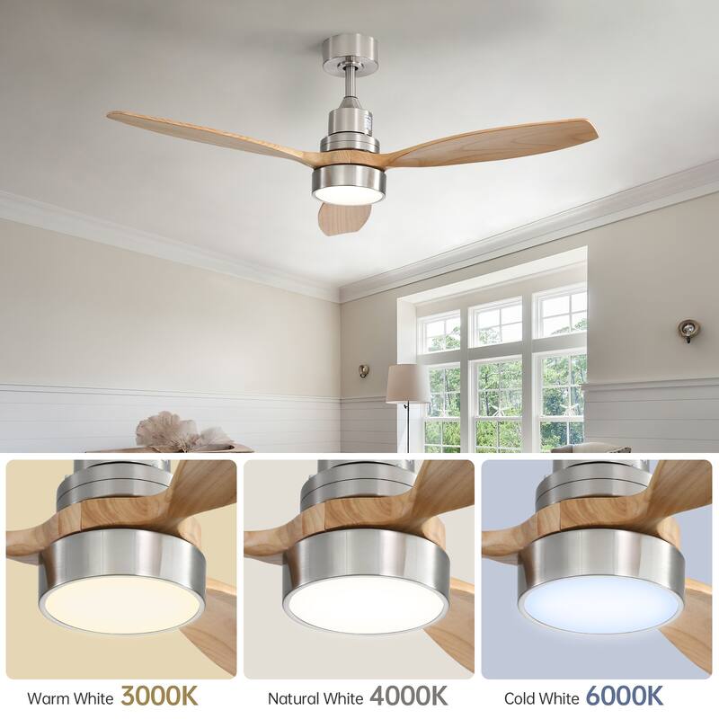 Sofucor 52" Indoor Wood Ceiling Fan Light with Remote, Integrated Light Optional