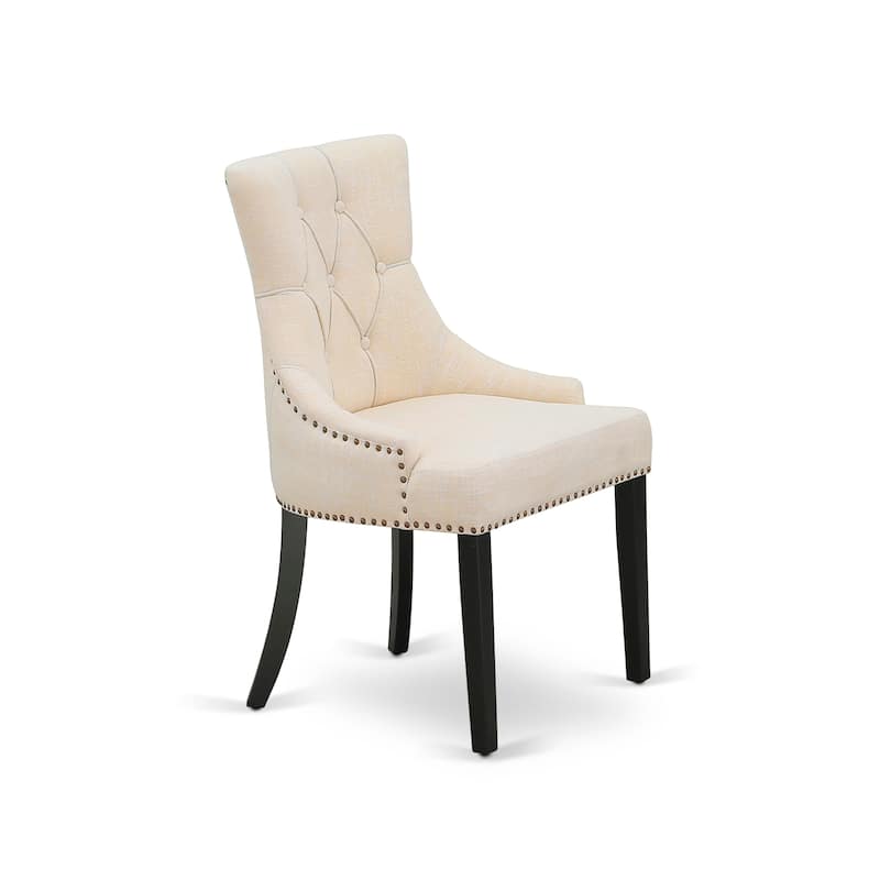 East West Furniture Parson Dining Room Chairs - Button Tufted Light Beige Linen Fabric Padded Chairs, Set of 2, Black - FRP1T02