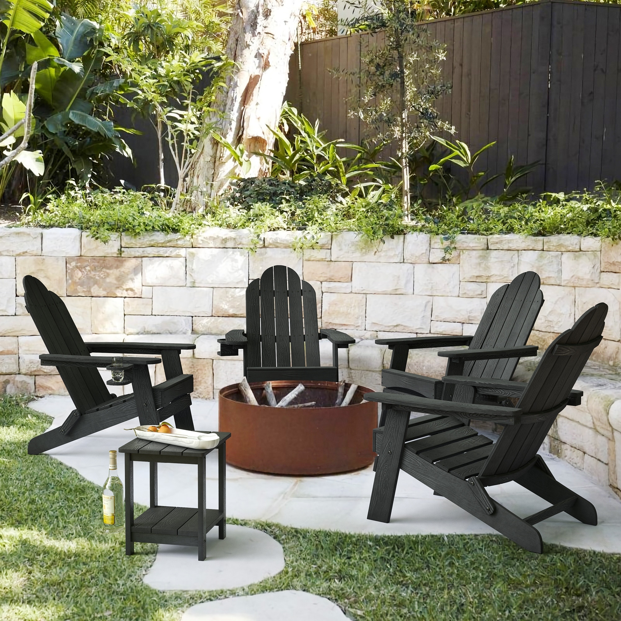 Folding Adirondack Chairs Poly Fire Pit Weather Resistant Modern Patio Chairs with Cup Holder 320LBS Pool Porch Bed Bath Beyond 35579656