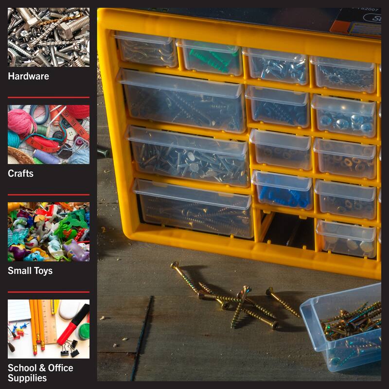 30-Drawer Plastic Small Parts Organizer - Desktop or Wall Storage Drawers for Organizing Hardware by Stalwart (Yellow)