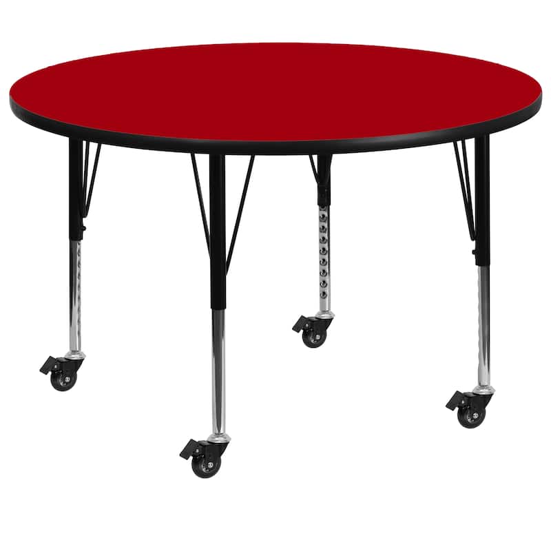 Mobile 60'' Round Thermal Laminate Activity Table - Adjustable Short Legs - Red