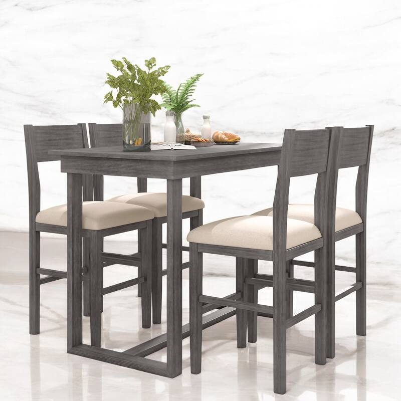 Farmhouse 5-Piece Counter Height Dining Set with 4 Chairs and 1 Rectangular Table, Space-Saving Design for Small Dining Rooms