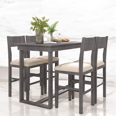 Farmhouse 5-Piece Counter Height Dining Set with 4 Chairs and 1 Rectangular Table, Space-Saving Design for Small Dining Rooms