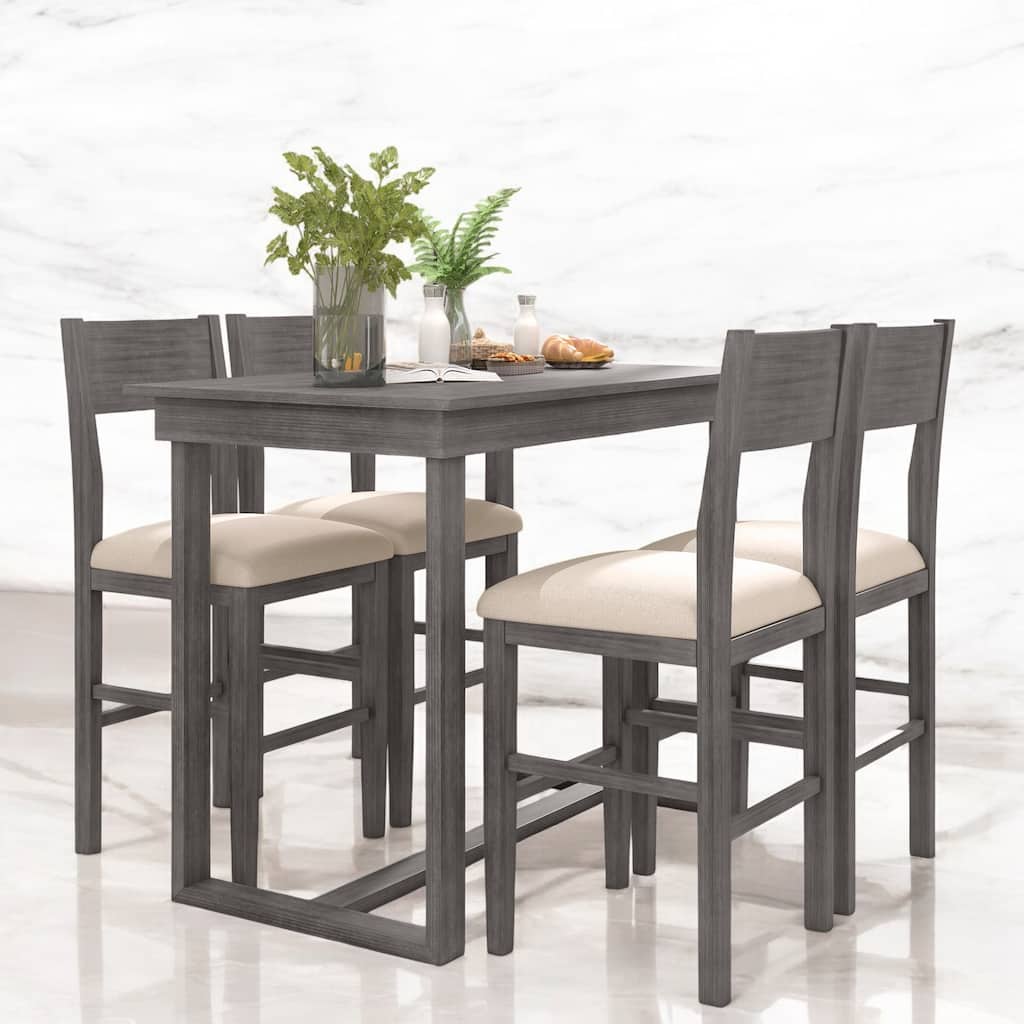 Farmhouse 5-Piece Counter Height Dining Set with 4 Chairs and 1 Rectangular Table, Space-Saving Design for Small Dining Rooms