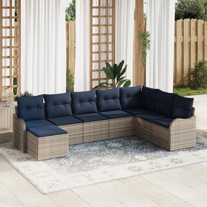 vidaXL 8/9 Patio Sofa Set with Cushions Black/Brown/Grey Poly Rattan - 113.2 x 69.9 x 27.2 - Grey without table