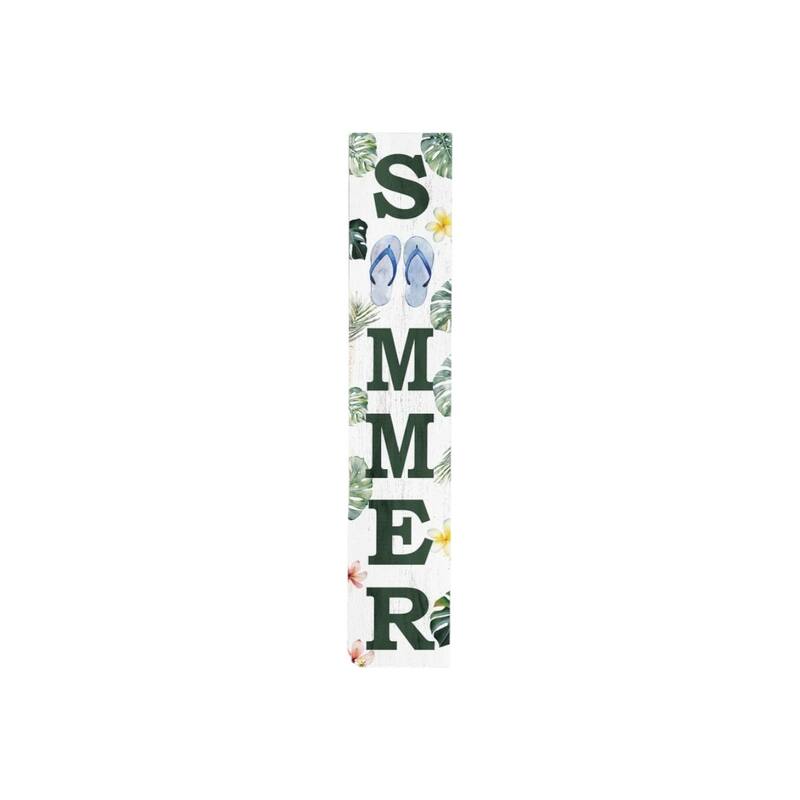 HomeRoots 48" White And Green Solid Wood Summer Porch Sign