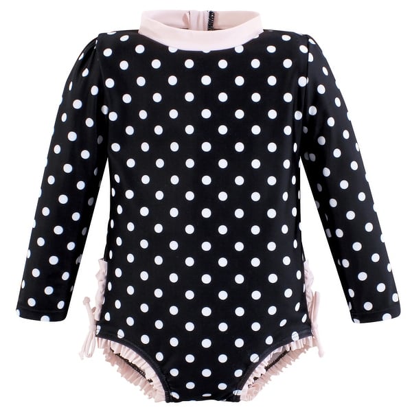 slide 1 of 1, Hudson Baby Girls Rashguard Toddler Swimsuit, Black Dot Pink 2T - Black Dot Pink Toddler