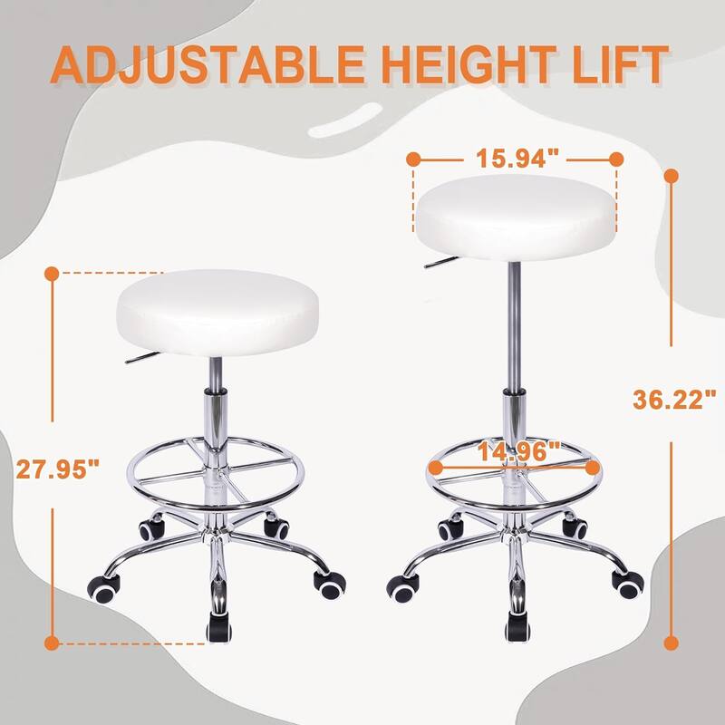 VECELO Round Drafting Stool Swivel Rolling Chair PU Leather Height Adjustable with Wheels Footrest Home Office Chair