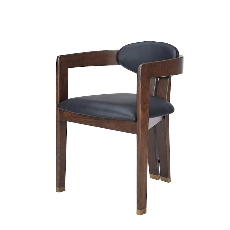 Modrest Belton Modern Black Vegan Leather & Brown Oak Dining Chair