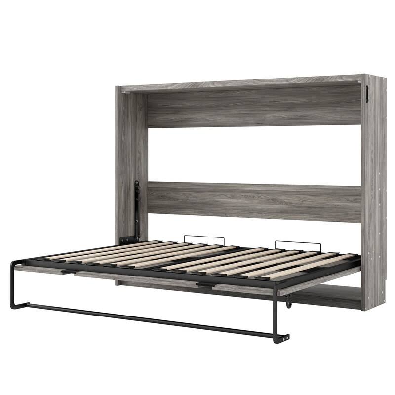 Twin Size Storage Murphy Bed with 2-Tier Shelf, 3 Drawers and LED Light, Full Size Folding Bed Frame Optional