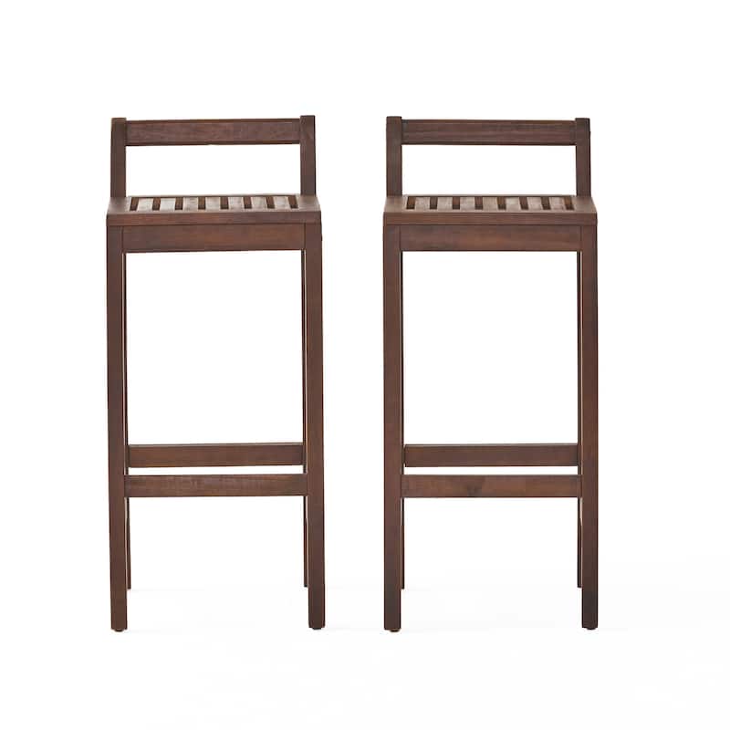 Roomfitters Outdoor Acacia Wood Bar Stools, Rustic Patio High Dining Chairs with Backrest and Footrest, Brown