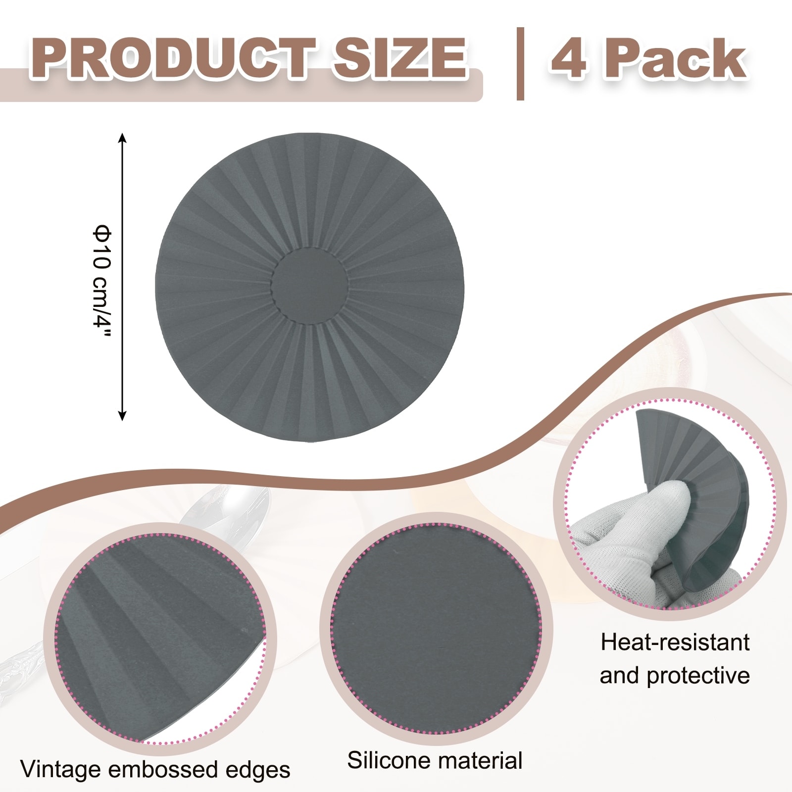 Round Silicone Coaster, Placemats Table Mats, Place Mats Trivet for Dining Table Heat Resistant Waterproof Oil Proof