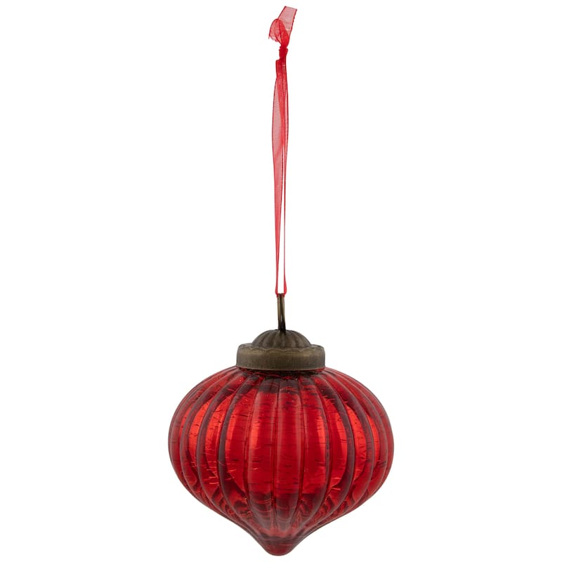 3" Red Crackle Glass Onion Christmas Ornament