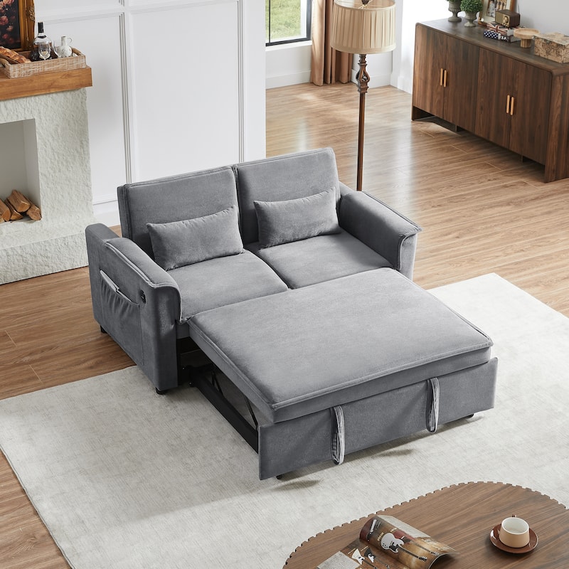 3-in-1 Convertible Sleeper Sofa with Pull-Out Bed, Loveseat Sofa Bed with 3-Level Adjustable Backrest