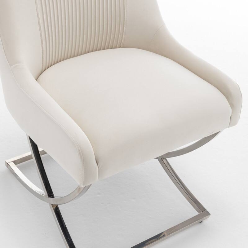 Modern Contempoary Velvet Dining Chair Set of 2 with Metal Frame Legs and Back Pull