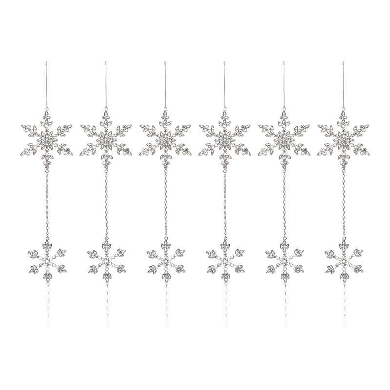 Club Pack of 6 Silver Jeweled Snowflake Christmas Drop Ornaments 21"