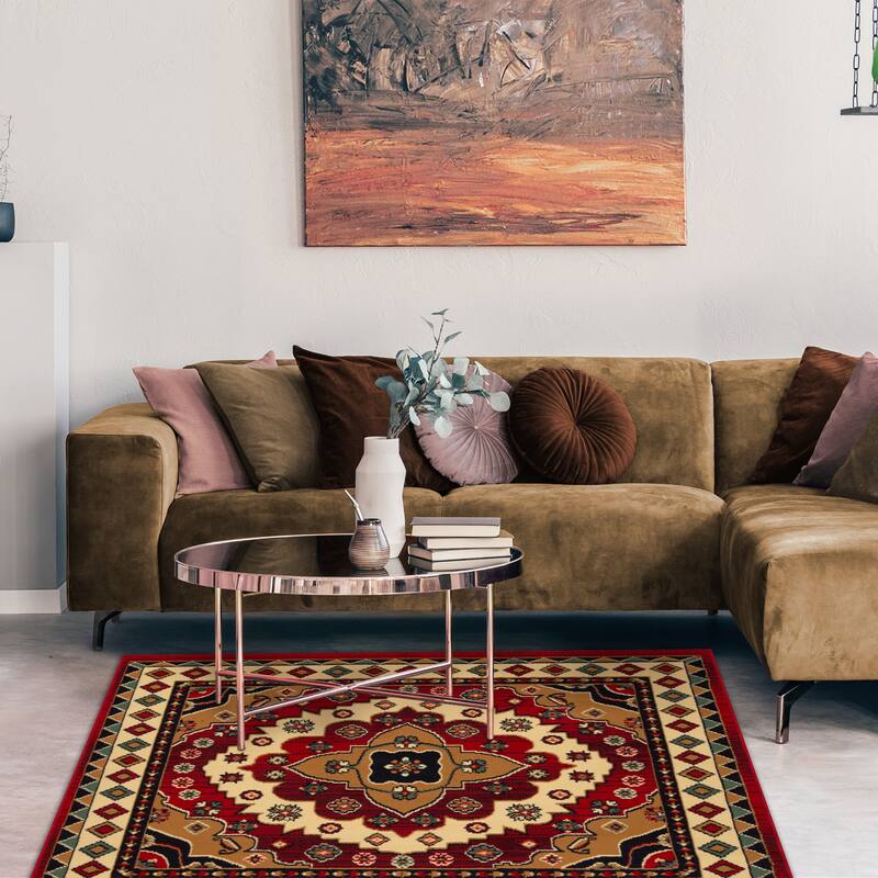 Aztec Bohemian Eclectic Style Indoor Small Area Rug by Superior - 5' x 5' - Red