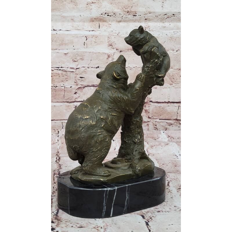 Playful Bear And Cub Bronze Figurine – Forest Wildlife Decor