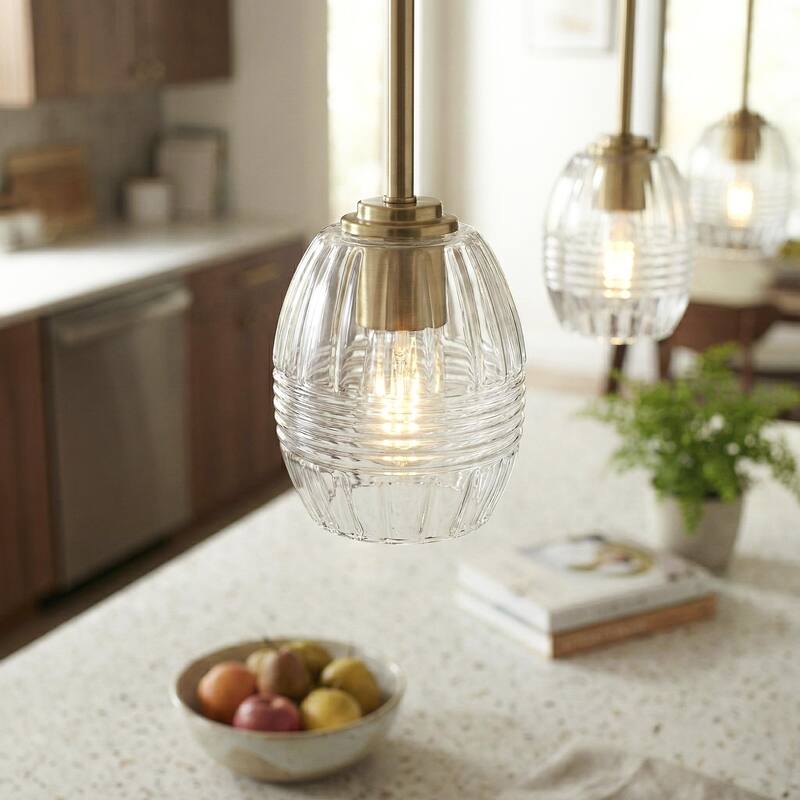 Visa Single Pendant Hanging Light with Clear Glass Shade - Gold